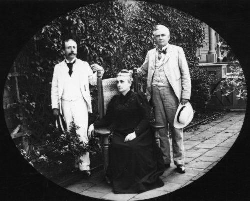 U.S. Commissioner J.H. Blount (on right) with Mrs. Blount and Sec. Ellis Mills; Hawai‘i. 1893. Photographer: Severin and Bolster. Call Number: People. B. Image from Bishop Museum Archives, Honolulu, Hawaii. Images are not to be re-used without permission.