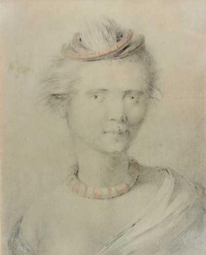 A Girl of the Sandwich Islands. Pencil and red chalk drawing by John Webber. Call Number: Art. E.C. Hawaiian. People. Women. Image from Bishop Museum Archives, Honolulu, Hawaii. Images are not to be re-used without permission.