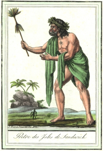 Pretre des Iles de Sandwich, hand-colored engraving ca. 1784