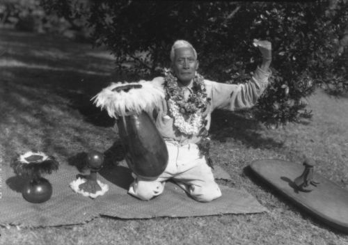 Kuluwaimaka, Hawaiian Chanter. ca. 1930. Photograph by Ray Jerome Baker. Collection: Ray Jerome Baker Call Number: E.C. Hawaiian. Music. Musicians. Chanters. Image from Bishop Museum Archives, Honolulu, Hawaii. Images are not to be re-used without permission.
