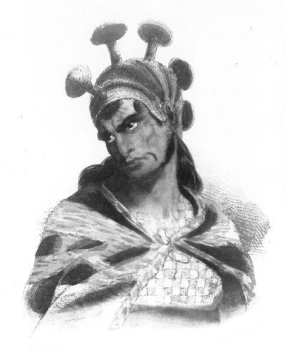 "Guerrier/Iles Sandwich." Lithograph. From: Jacques Arago, Promenade Autour du Monde Pendant les Annees 1817, 1818, 1819 et 1820, sur Arago, Dessinateur de l'expedition. Paris: Leblanc, 1822. Call Number: Art. Ethnic Culture. Hawaiian. People. Men. Image from Bishop Museum Archives, Honolulu, Hawaii. Images are not to be re-used without permission.