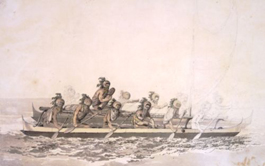 Canoe of the Sandwich Islands, the Rowers Masked
