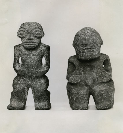 Stone images from the Marquesas islands. Call Number: Book 30 page 161 Image from Bishop Museum Archives, Honolulu, Hawaii. Images are not to be re-used without permission.