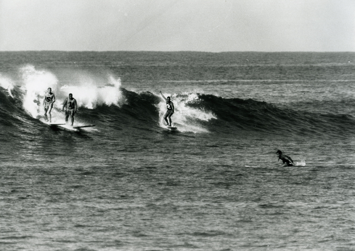 Surfing competition of the 1960's. Collection: Laurence Hata Collection Call Number: Hata. Recreation. Sports. Surfing. Image from Bishop Museum Archives, Honolulu, Hawaii. Images are not to be re-used without permission.