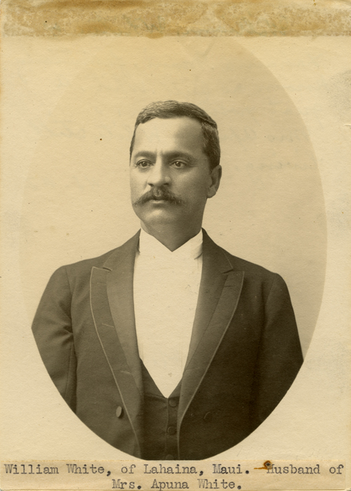 Editor of Ahailono o Hawaii 1897 As a descendent on his maternal side of the great orator and counselor to Kamehameha from Moloka‘i, Kaiakea, William Pūnohu White was born into a kuleana (responsibility/privilage) that would thrust him into a role of leadership and service. He, like his ancestor, gained renown for his mastery of speech and rose to prominance as a Native lawyer and political leader. Derided and attacked by some in the foreign community through the English-language press, William was however very popular within the Native community and was elected to the Hawaiian Kingdom legislature in 1890 and 1892. On January 14, 1893 he was awarded the Knights’ Order of Kalākaua by Queen Lili‘uokalani for his work on a new constitution and deemed by her, a great patriot of the nation. In 1897 when the Hawaiian political group Hui Kalaiaina sought to create a newspaper for the purpose of fighting a renewed push towards annexation to the United States, William was chosen as its editor. Call Number: SP 101255 Image from Bishop Museum Archives, Honolulu, Hawaii. Images are not to be re-used without permission.
