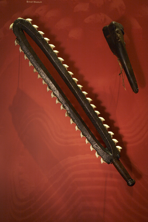 Newa Kauila [04784]Kaulia club with human features carved on one side, Queen Emma Collection, 1889. Leiomano [1991.370.001]Shark tooth weapon, Gift of the Hemmeter Corporation, 1991. Collection: Queen Emma Collection; Gift of the Hemmerter Corporation Call Number: Hawaiian Hall photographs by Linny Morris Artifact Number: 1991.370.001; 04784 Location: On display in Hawaiian Hall, Wao Kanaka Image from Bishop Museum Archives, Honolulu, Hawaii. Images are not to be re-used without permission.