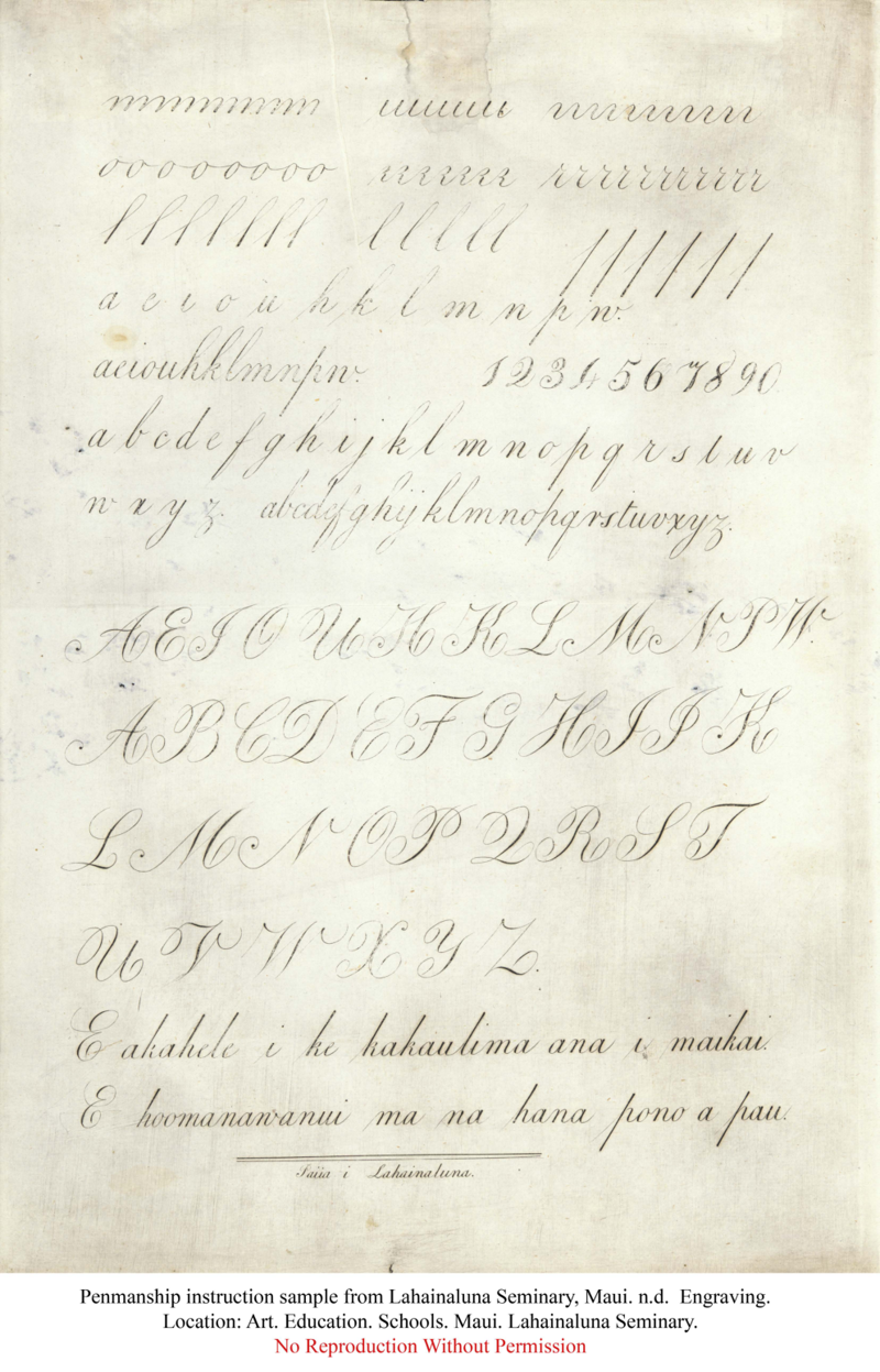 Penmanship Instruction Sample from Lahainaluna Seminary