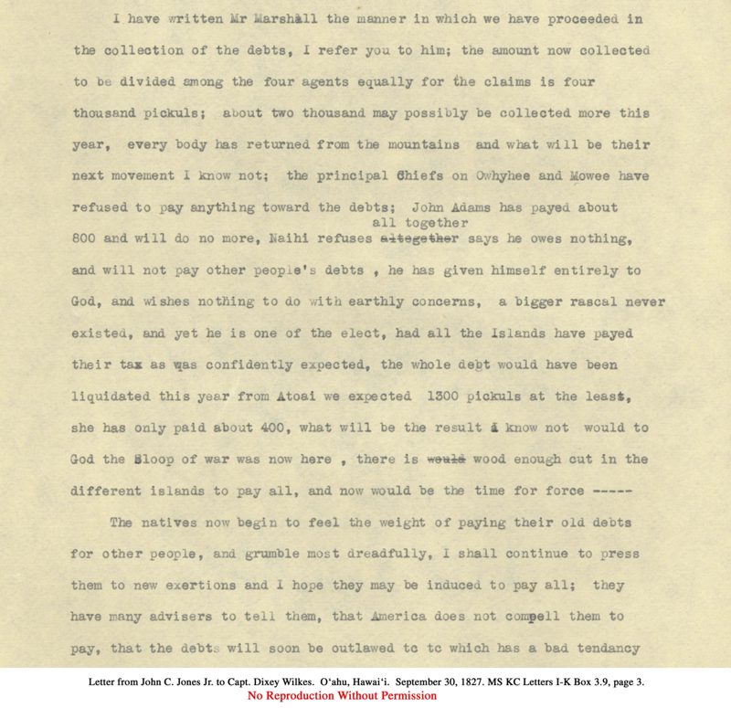 Letter from John C. Jones to Capt. Dixey Wilkes