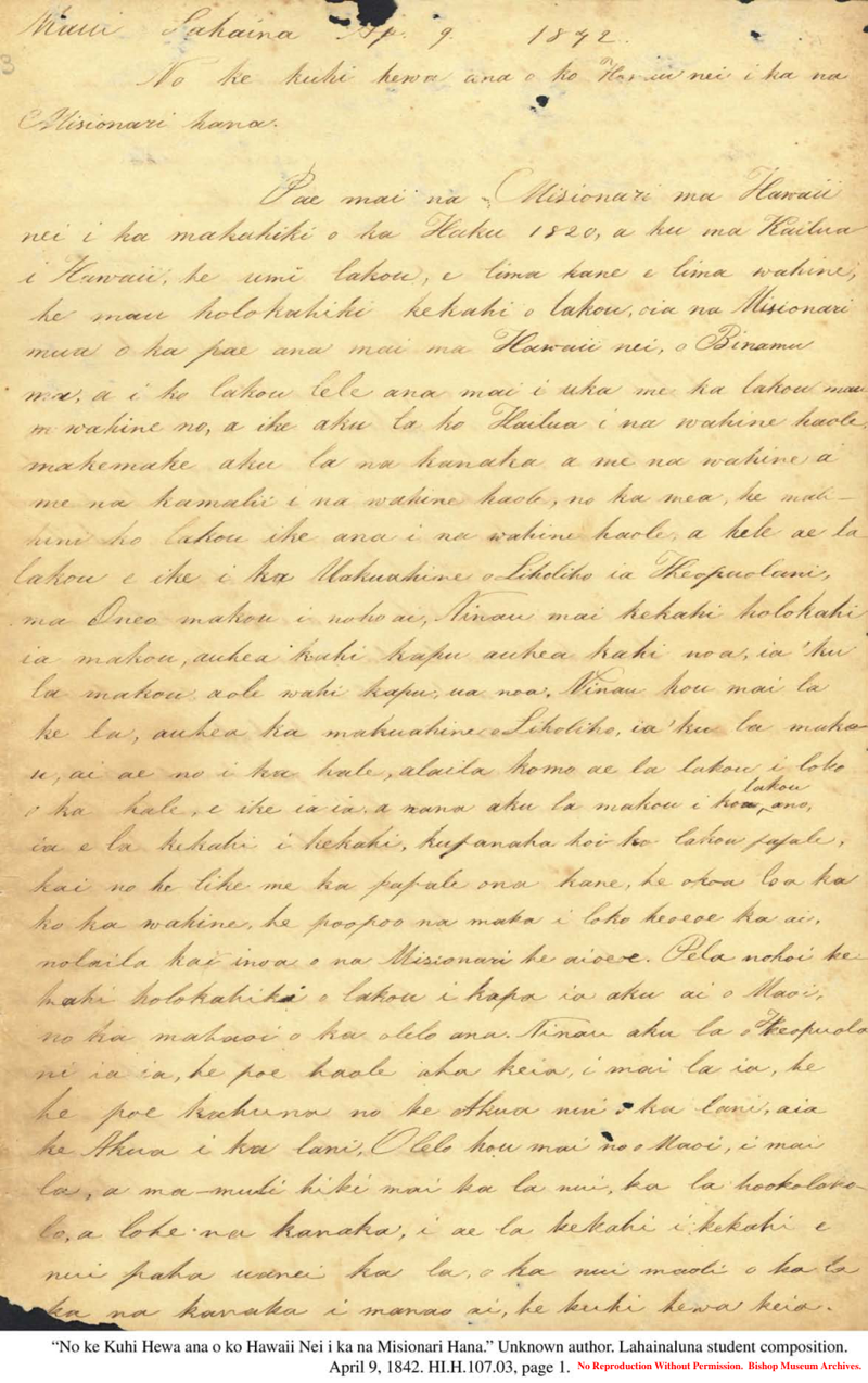 No ke Kuhi Hewa ana o ko Hawaii Nei I ka na Misionari Hana