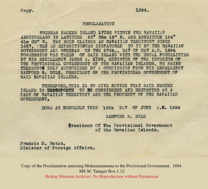 The Annexation Proclamation of Necker Island