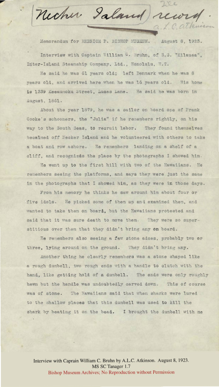 Interview with Captain Bruhn of the S.S. Kilauea