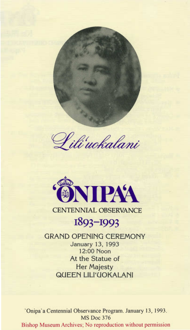 ʻOnipaʻa Centennial Observance Program
