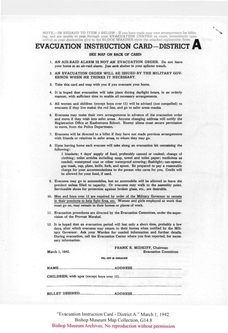 Evacuation Instruction Card