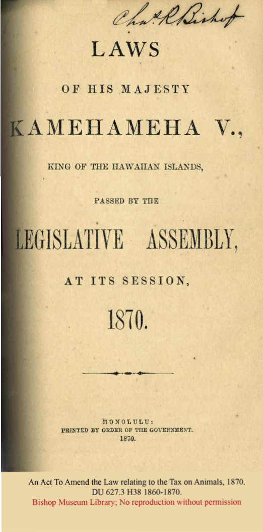 Law relating to the tax on animals, 1870