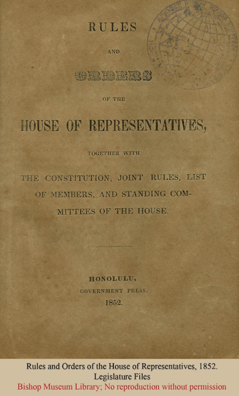 Rules and Orders of the House of Representatives, 1852