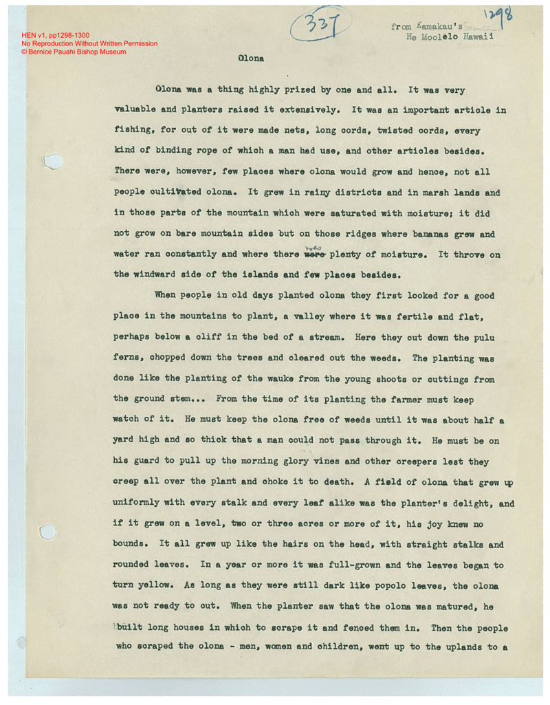 Kamakau's Essay on Olonā