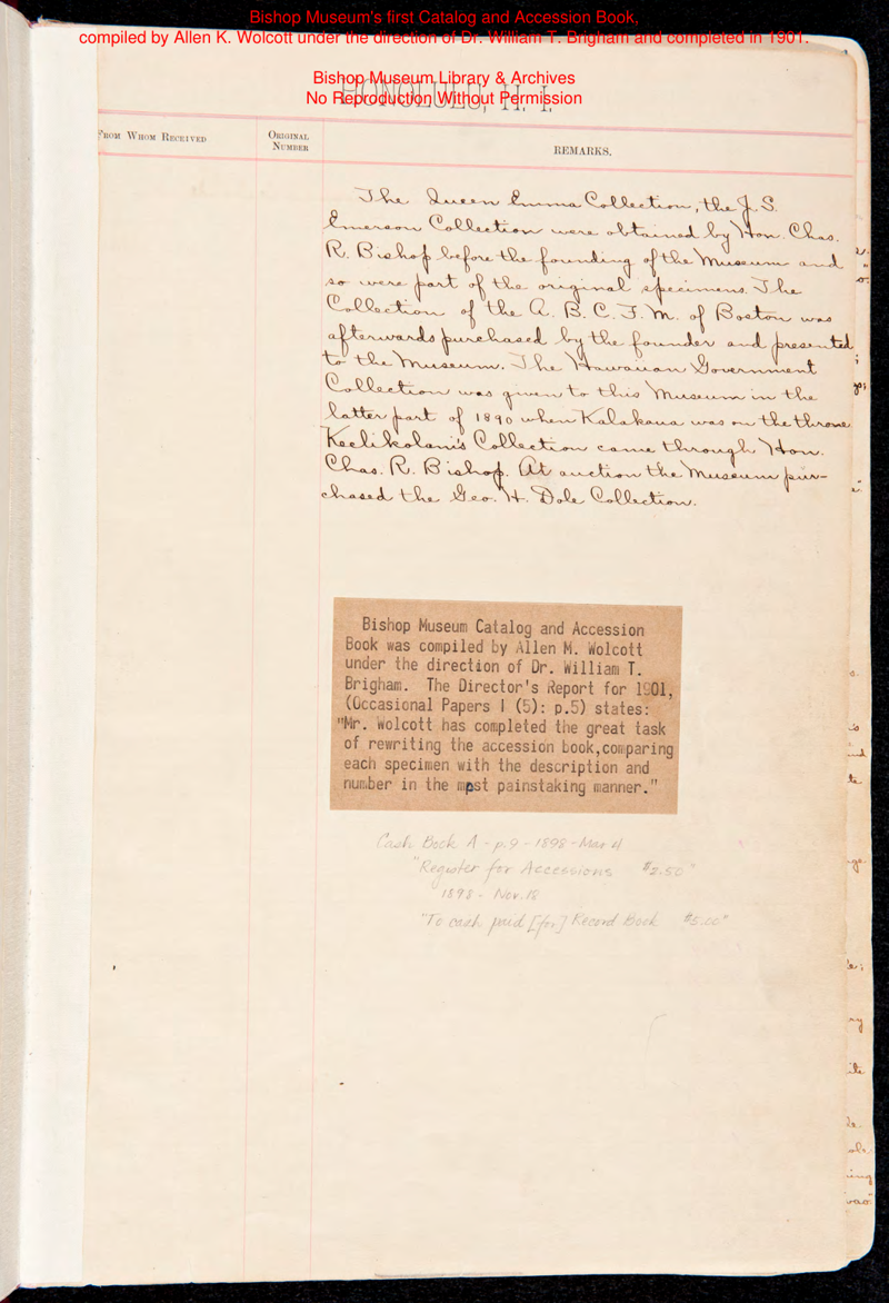 Accession Book of the Bishop Museum