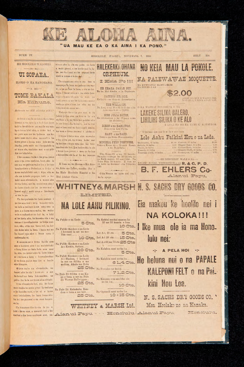 Ke Aloha Aina, November 7, 1899